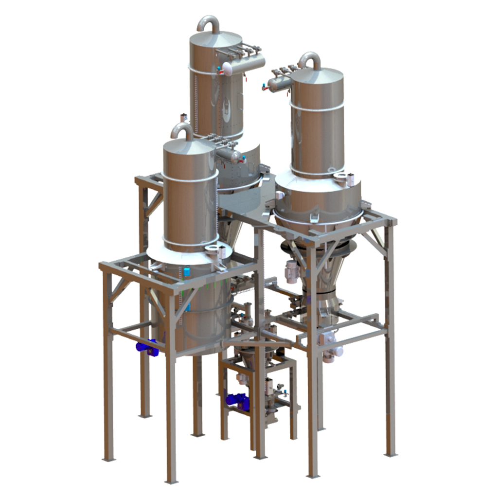 3D-Zeichnung einer Dosieranlage mit drei Behältern