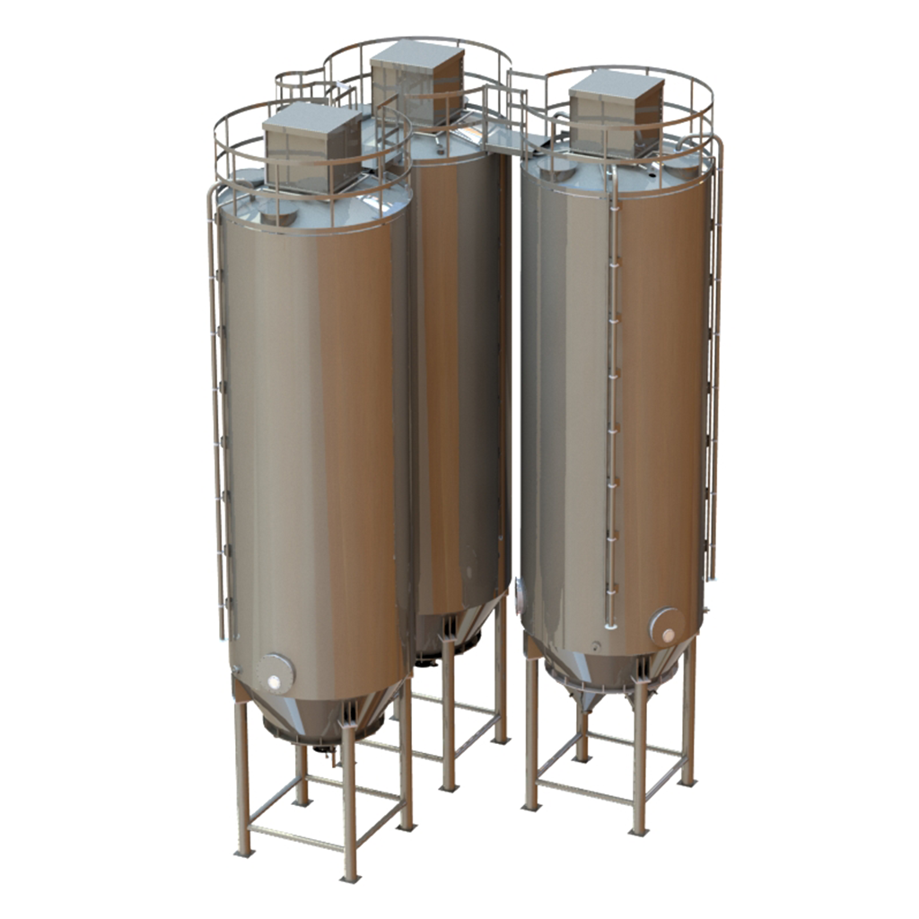 3D-Zeichnung von drei runden Außensilos